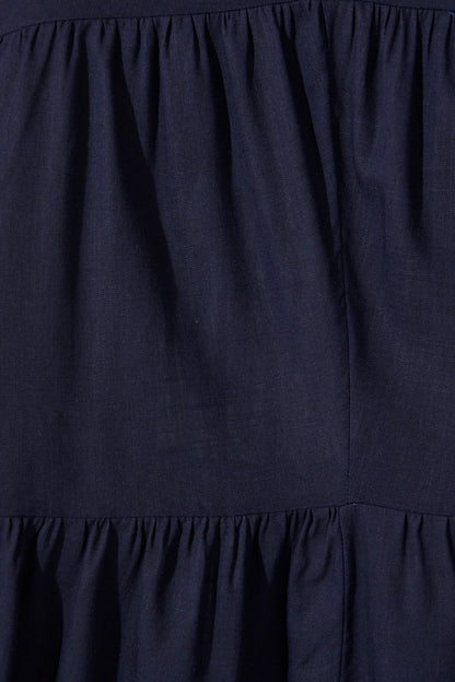 Zena Midi Dress in Navy Linen Blend