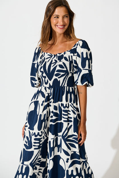 Limelight Jumpsuit in Navy with White Print