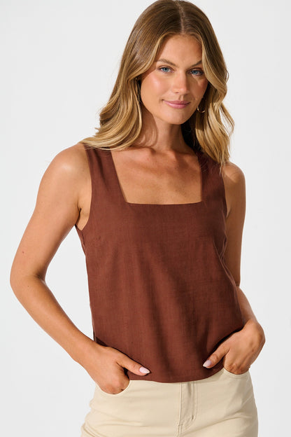 Tiami Cami Top In Chocolate Linen Blend