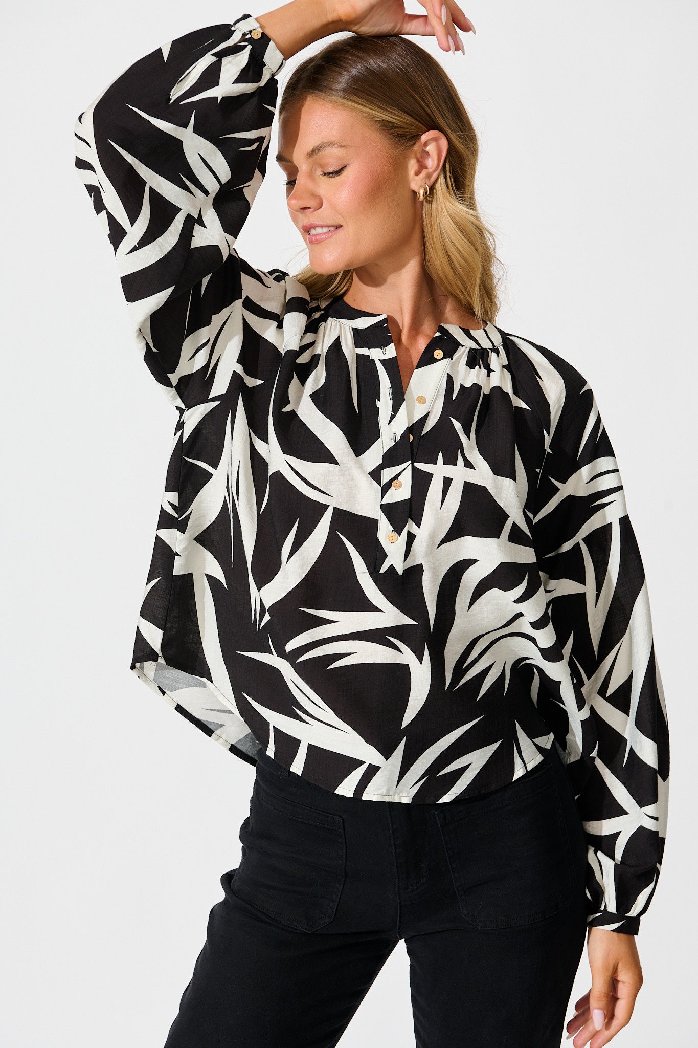 Kelsie Top in Black Leaf Print