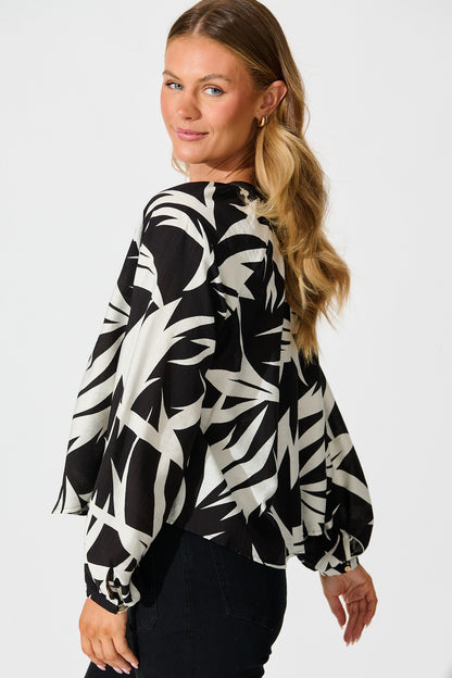 Kelsie Top in Black Leaf Print