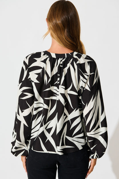 Kelsie Top in Black Leaf Print