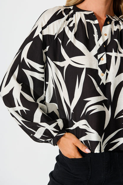 Kelsie Top in Black Leaf Print