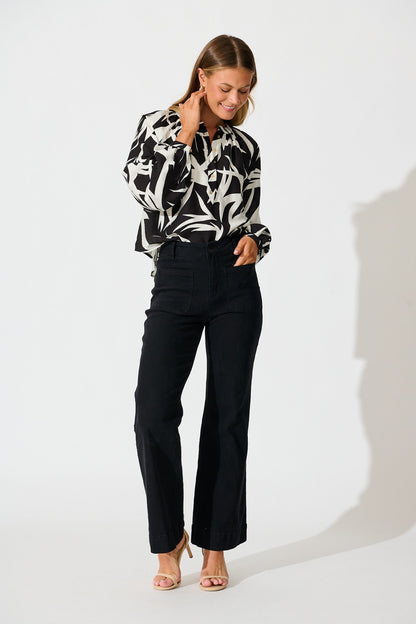 Kelsie Top in Black Leaf Print