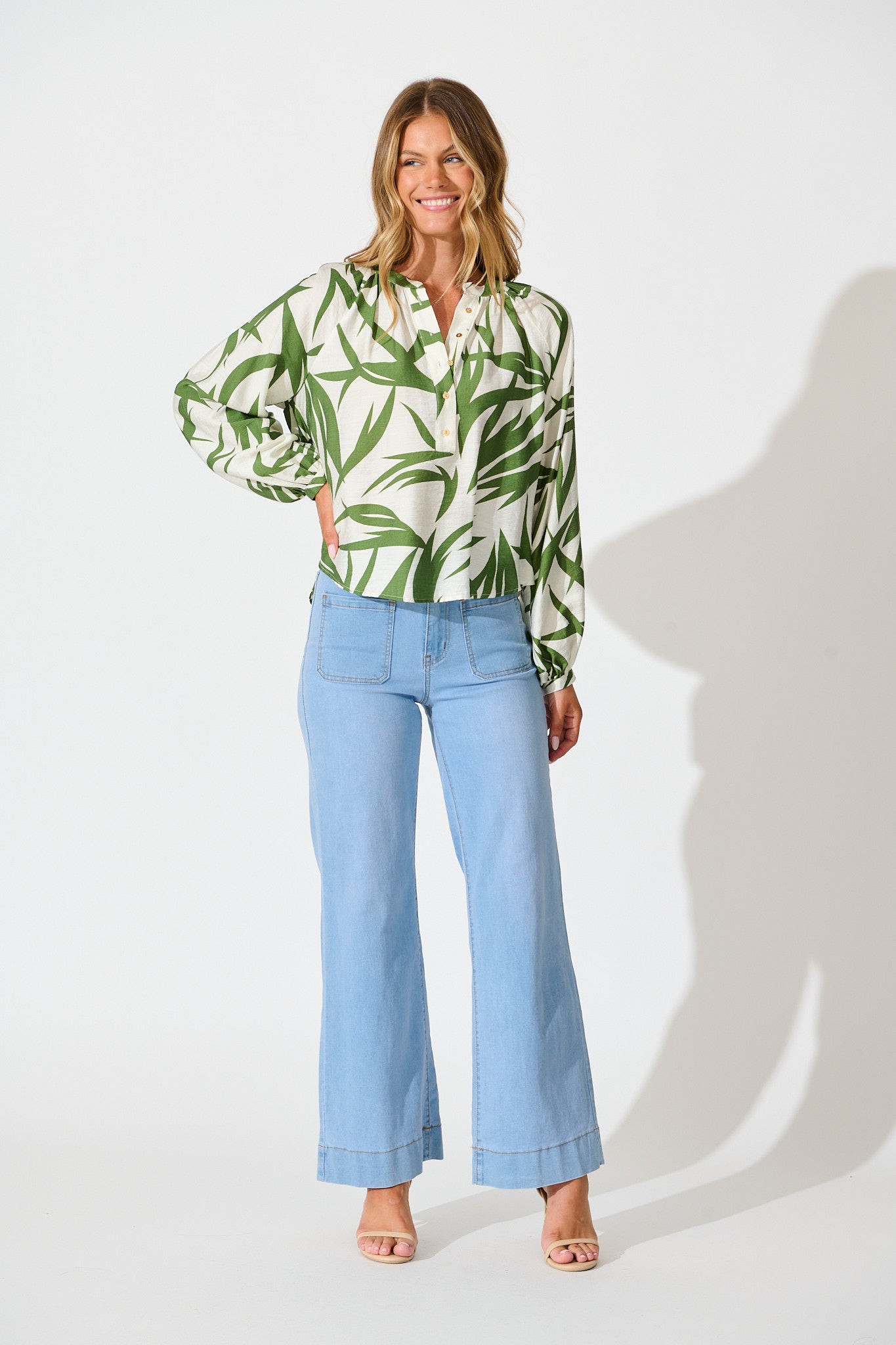 Kelsie Top in Green Leaf Print