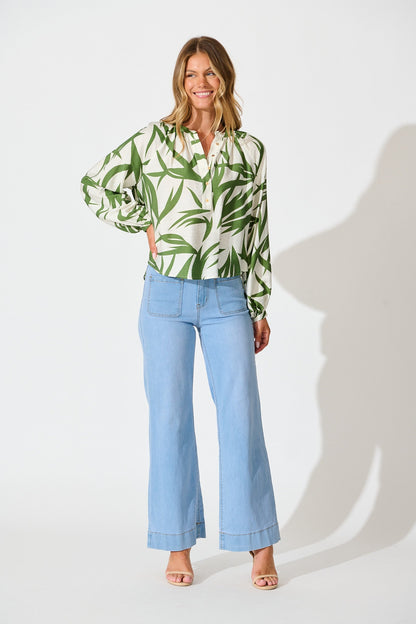 Kelsie Top in Green Leaf Print