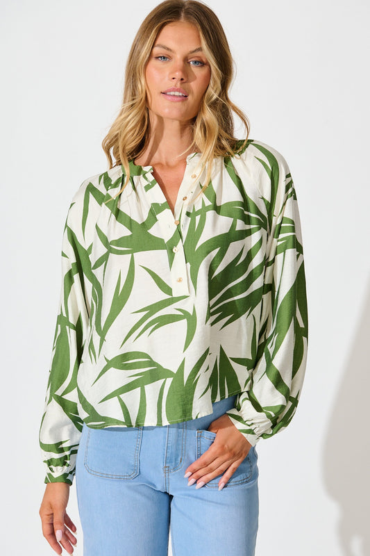 Kelsie Top in Green Leaf Print