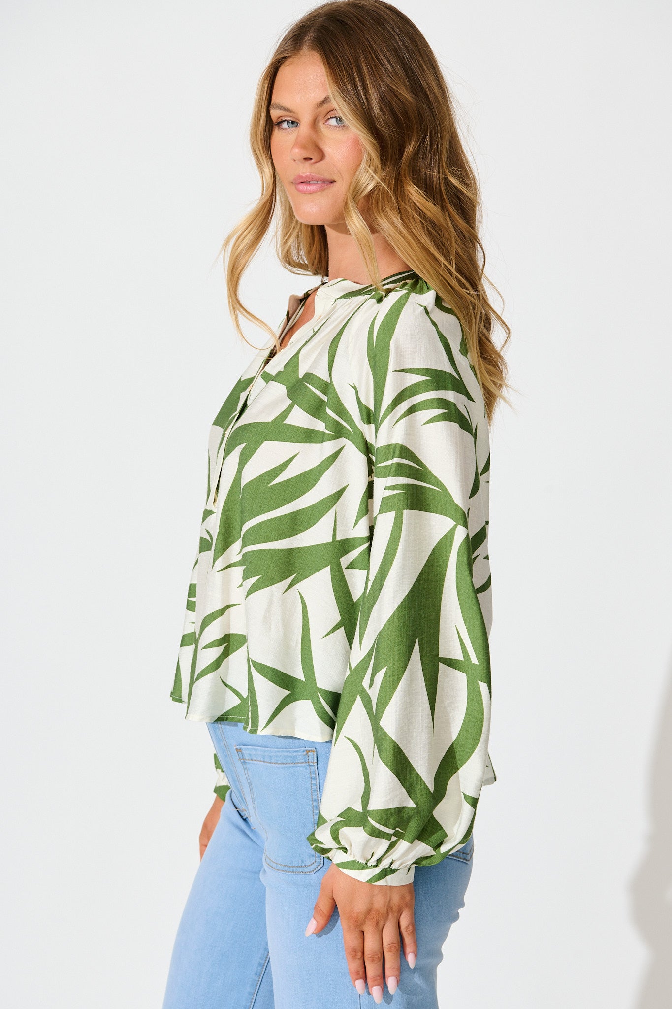 Kelsie Top in Green Leaf Print