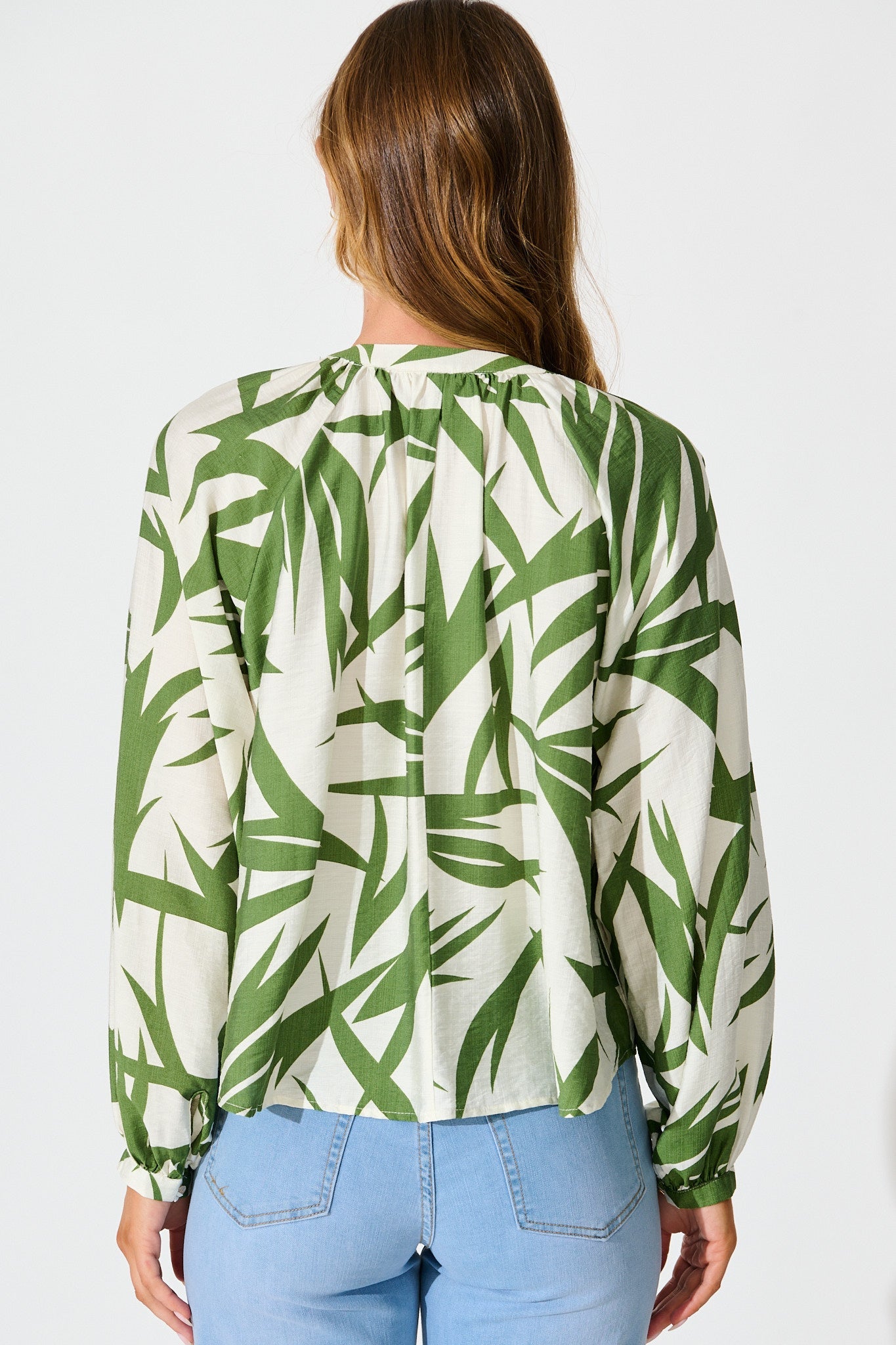 Kelsie Top in Green Leaf Print