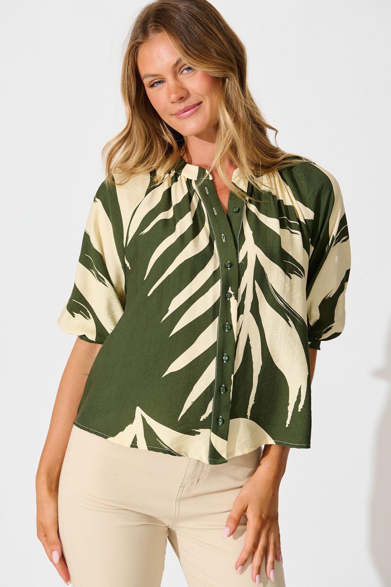 Lost Promises Top in Green Leaf Print