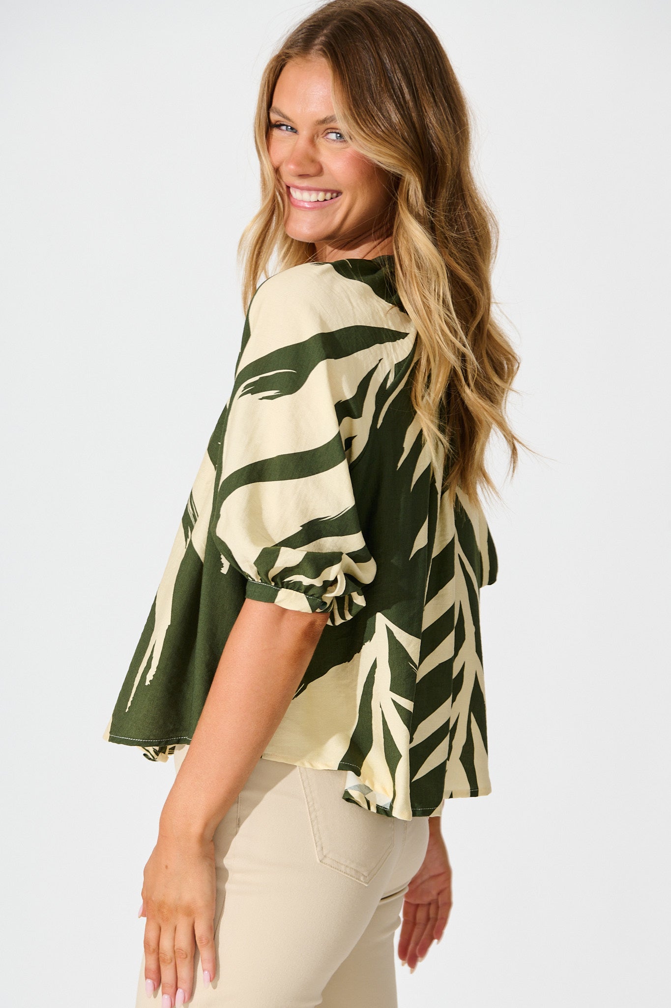Lost Promises Top in Green Leaf Print