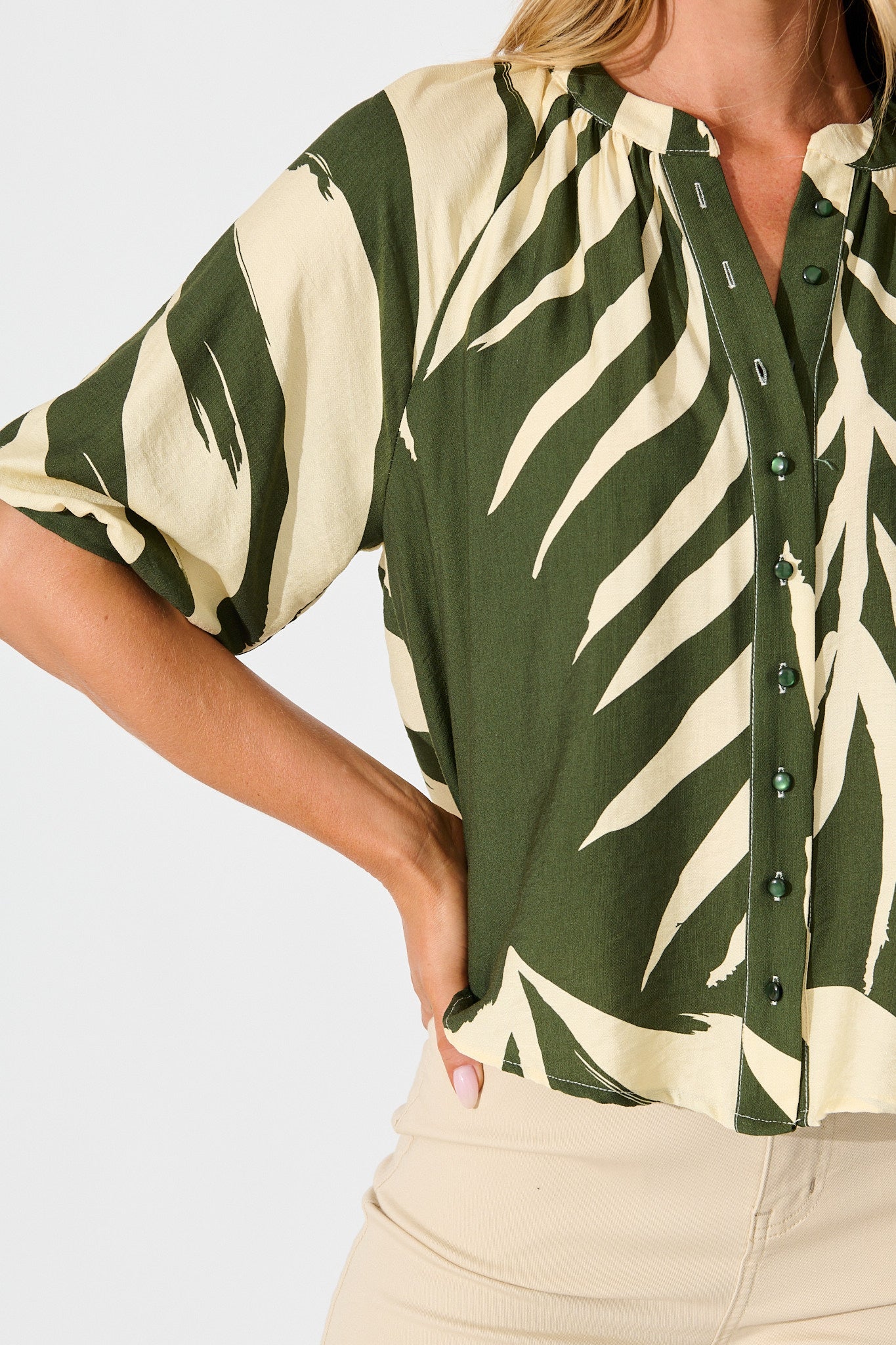 Lost Promises Top in Green Leaf Print