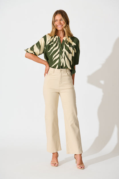 Lost Promises Top in Green Leaf Print