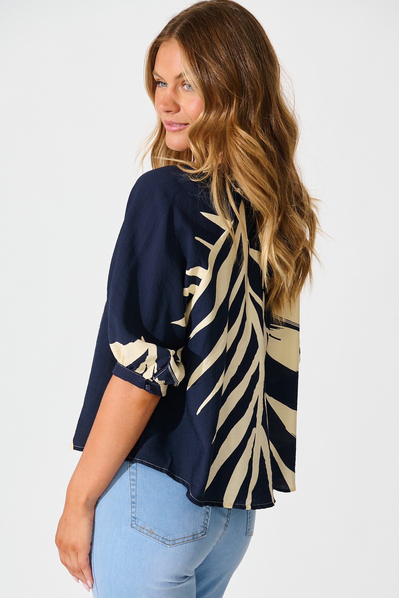 Lost Promises Top in Navy Leaf Print