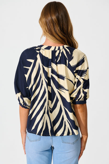 Lost Promises Top in Navy Leaf Print