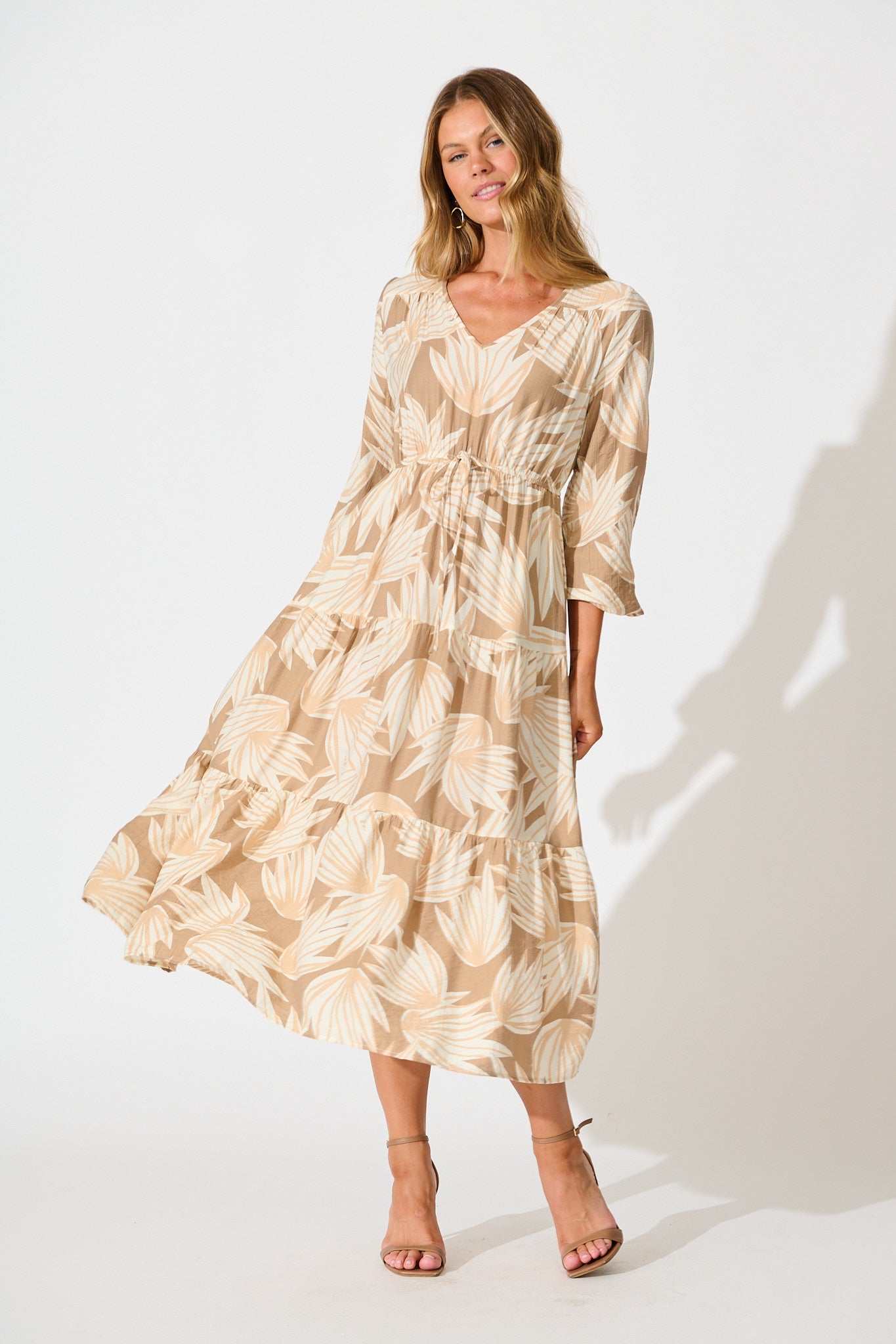 Devina Midi Dress in Neutral Multi Print