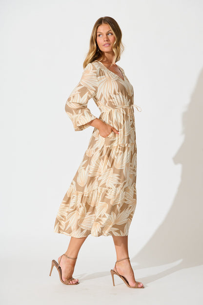 Devina Midi Dress in Neutral Multi Print