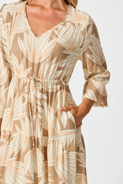 Devina Midi Dress in Neutral Multi Print