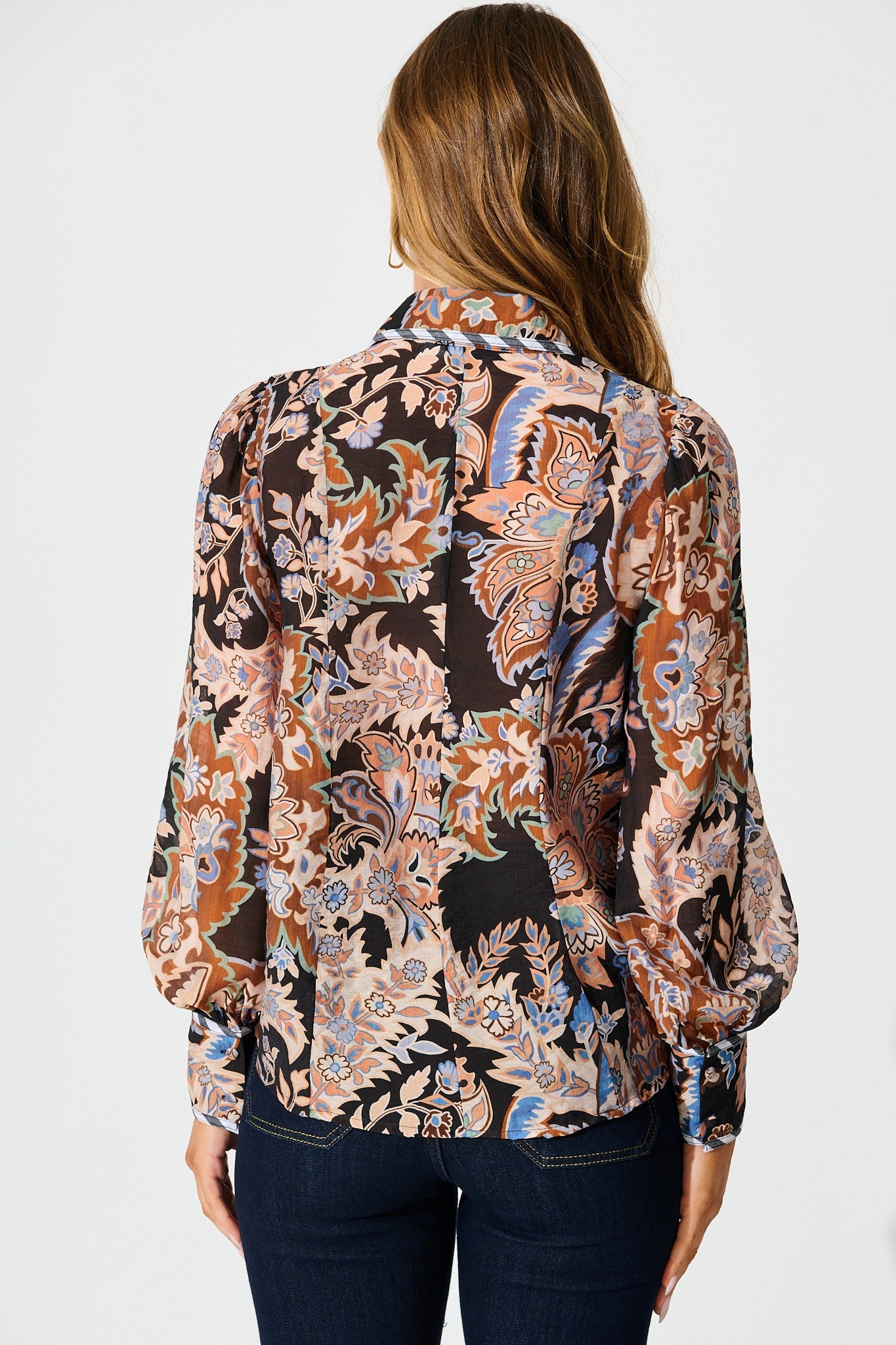 Caprice Shirt in Black Multi with Stripe Trim