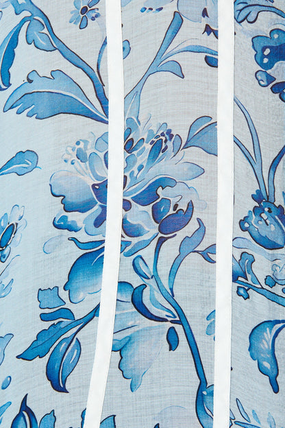 Caprice Shirt in Blue Floral With Stripe Trim