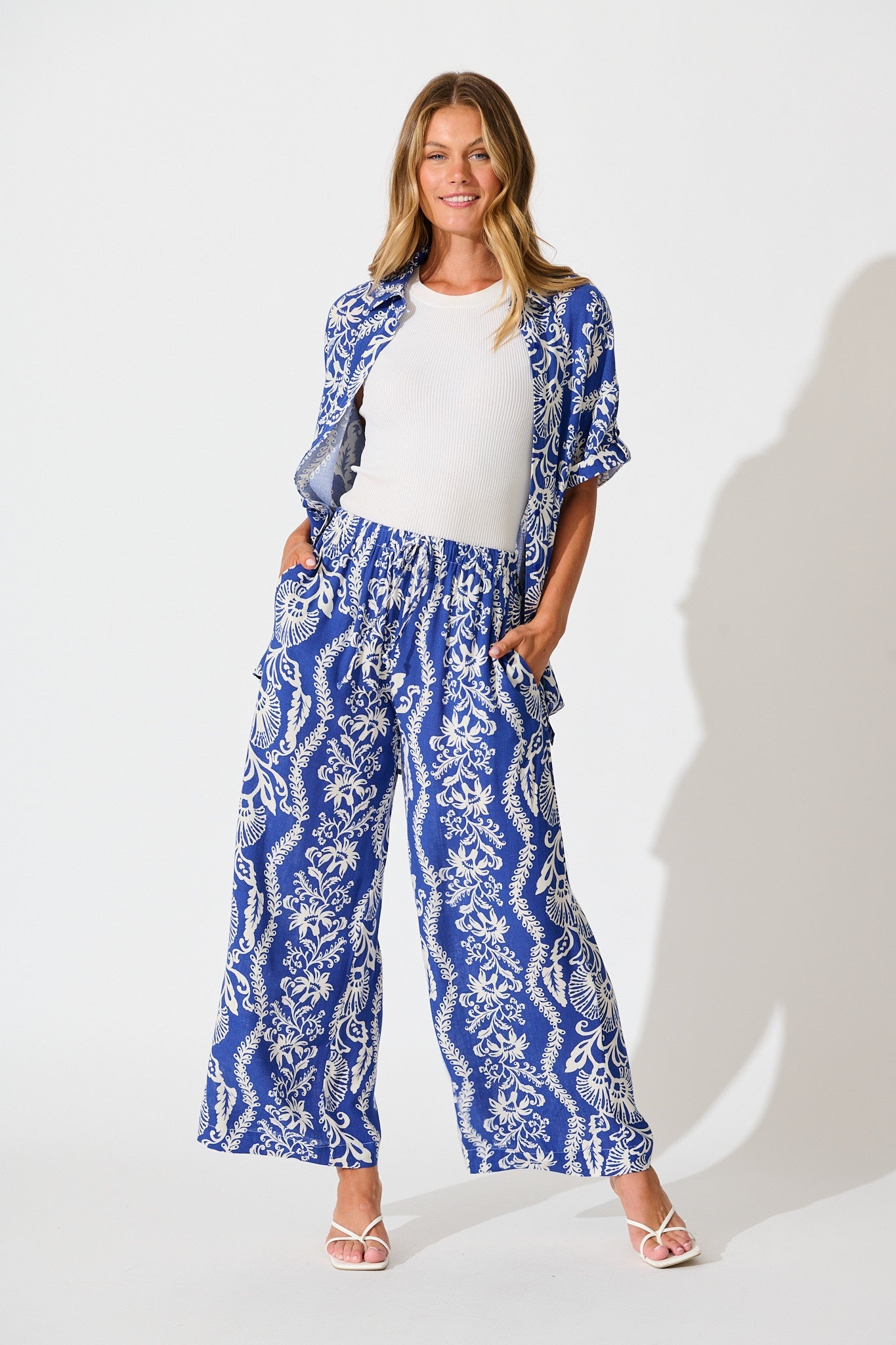 Monaco Pant in Blue with White Print
