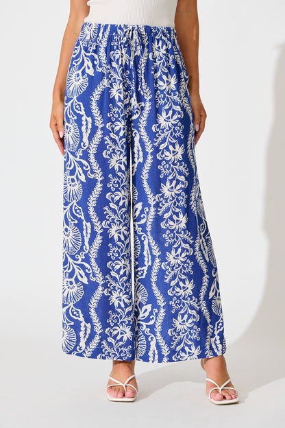 Monaco Pant in Blue with White Print
