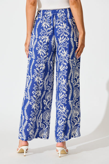 Monaco Pant in Blue with White Print
