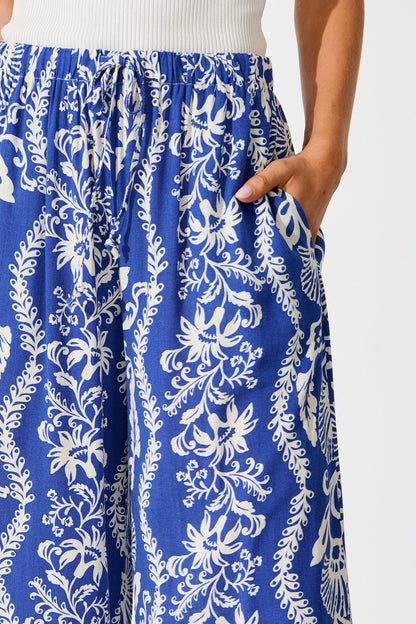 Monaco Pant in Blue with White Print