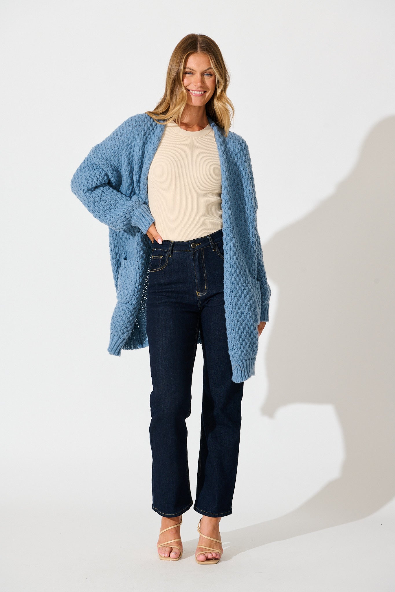 Tranquil Knit Cardigan in Dusty Blue Wool Blend