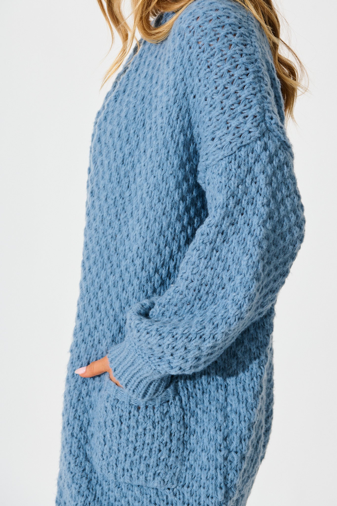 Tranquil Knit Cardigan in Dusty Blue Wool Blend