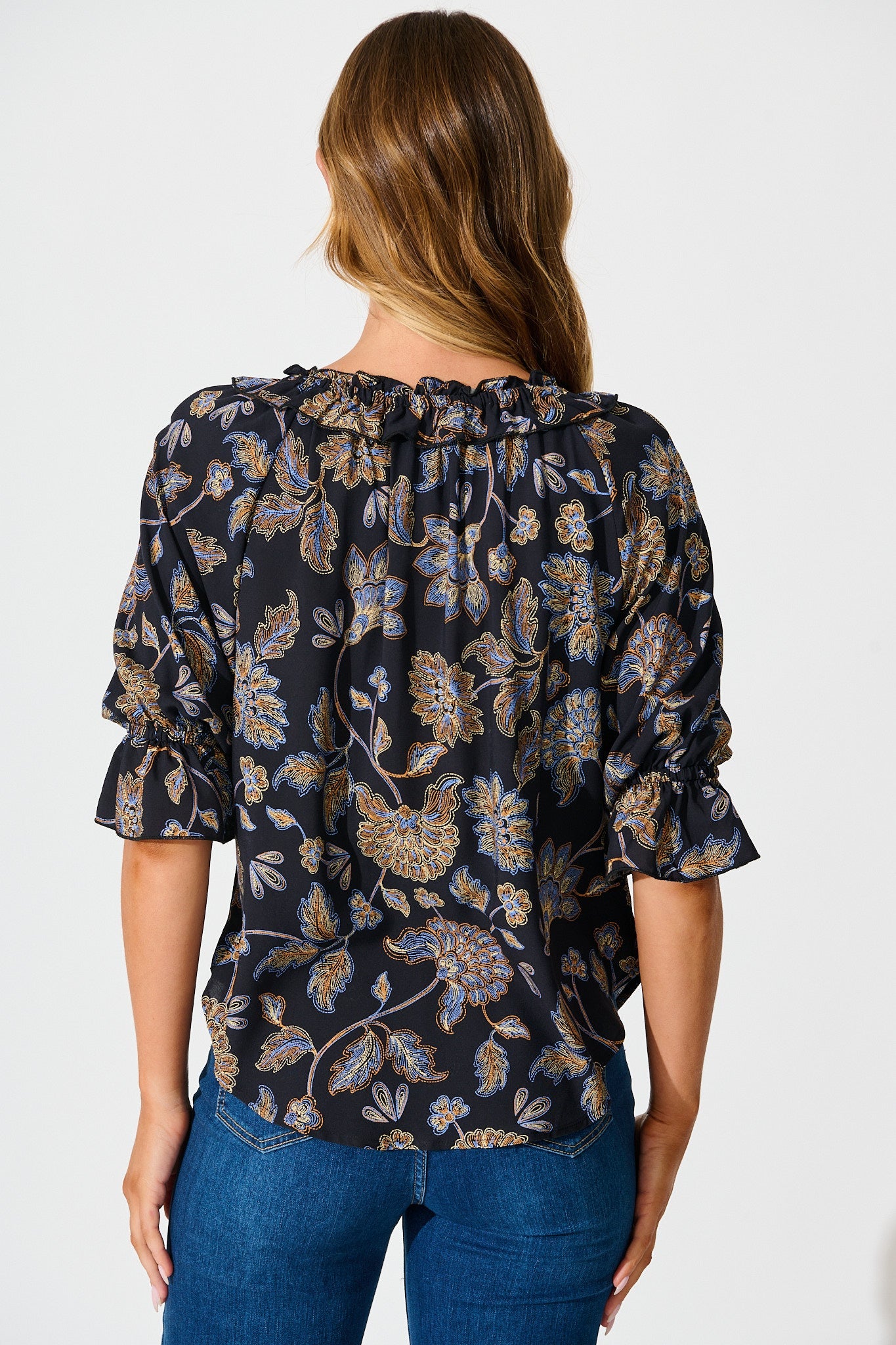 Hidden Treasure Top in Black with Multi Floral Print