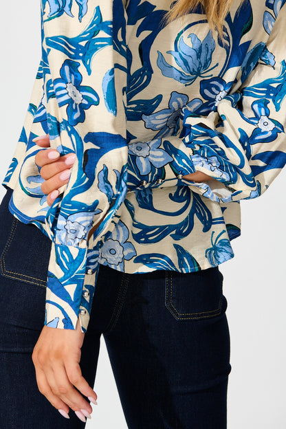 Florence Shirt in Blue Floral Print