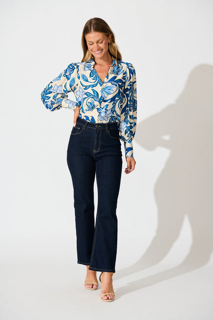 Florence Shirt in Blue Floral Print
