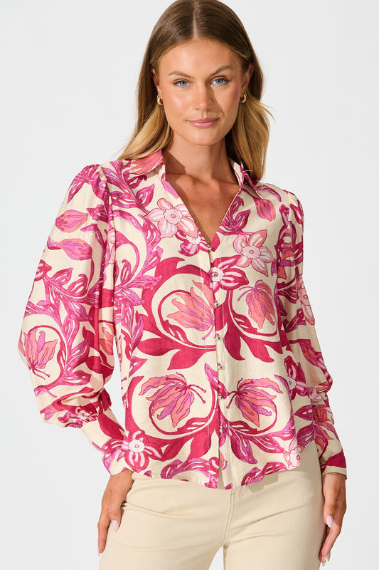 Florence Shirt in Pink Floral Print