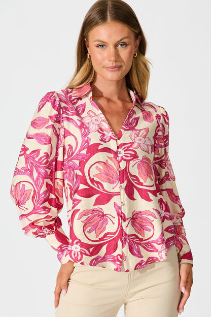 Florence Shirt in Pink Floral Print