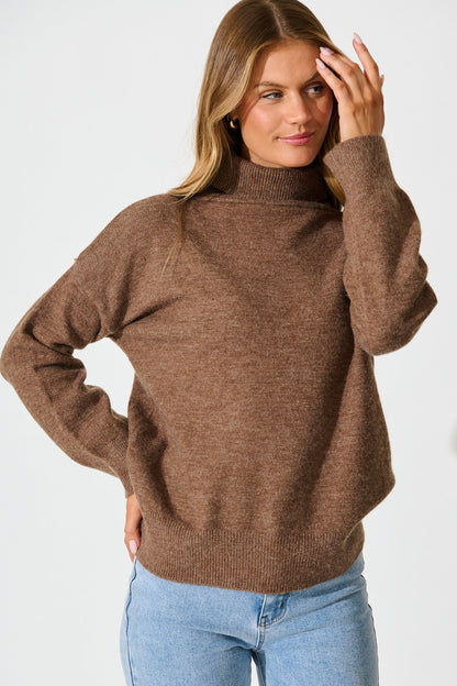 Rochelle Knit In Chocolate Marle Wool Blend