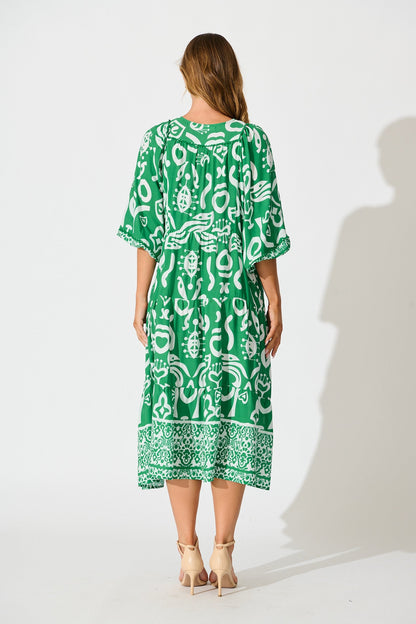 Barrymore Midi Smock Dress in Green Print