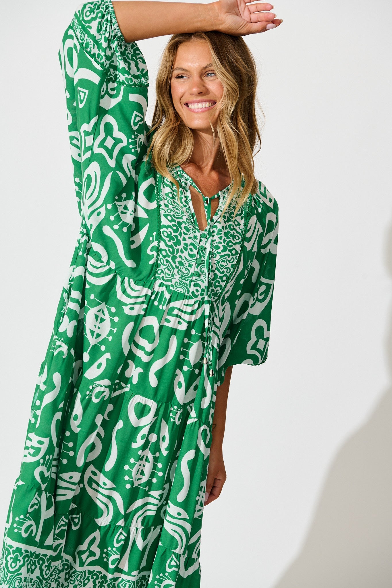 Barrymore Midi Smock Dress in Green Print