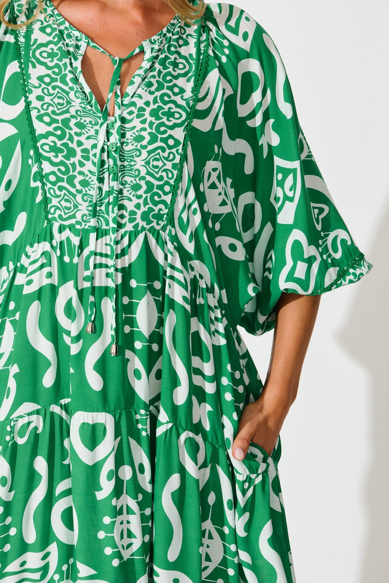 Barrymore Midi Smock Dress in Green Print