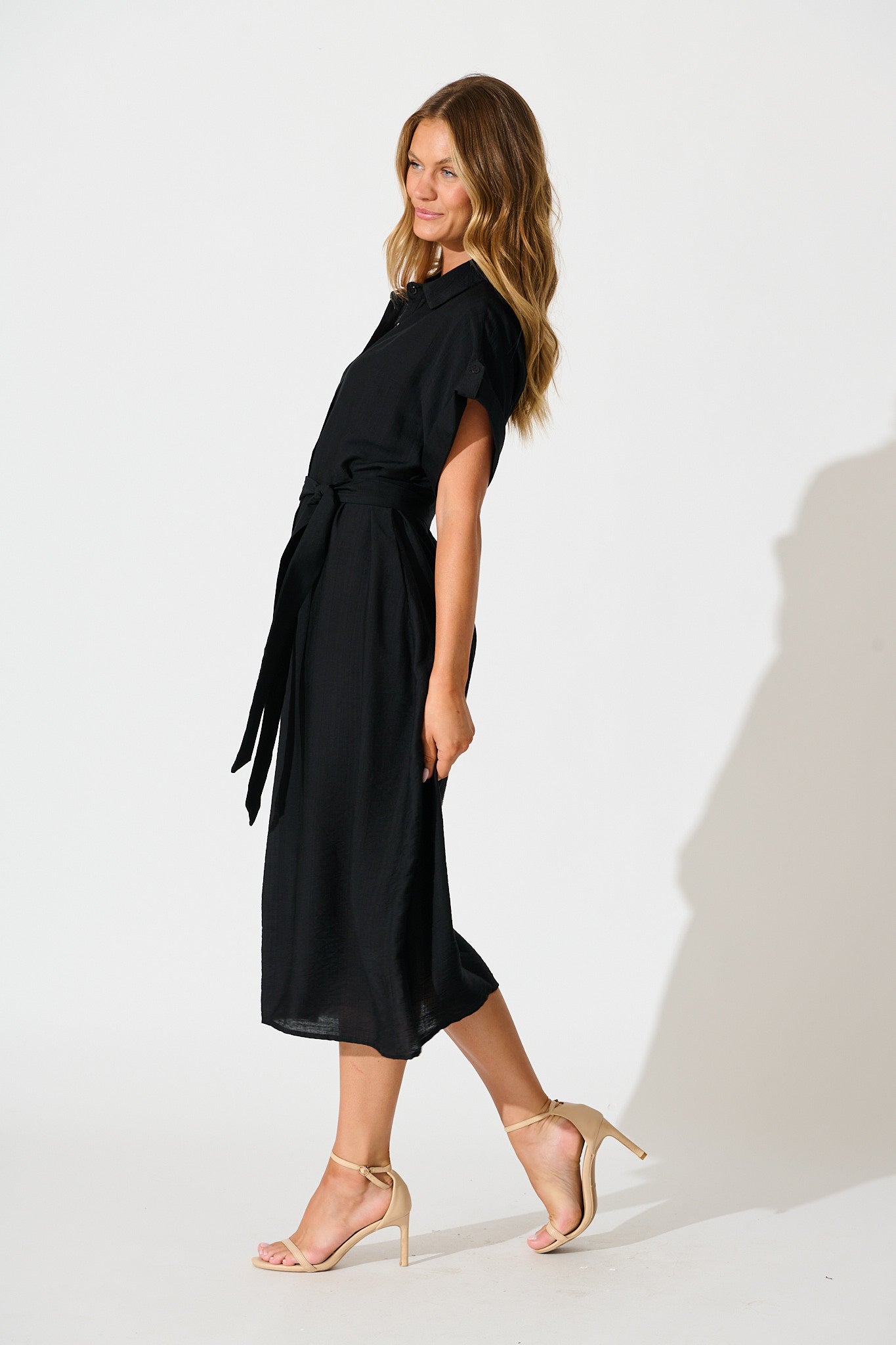 Sweet Talk Midi Shirt Dress in Black