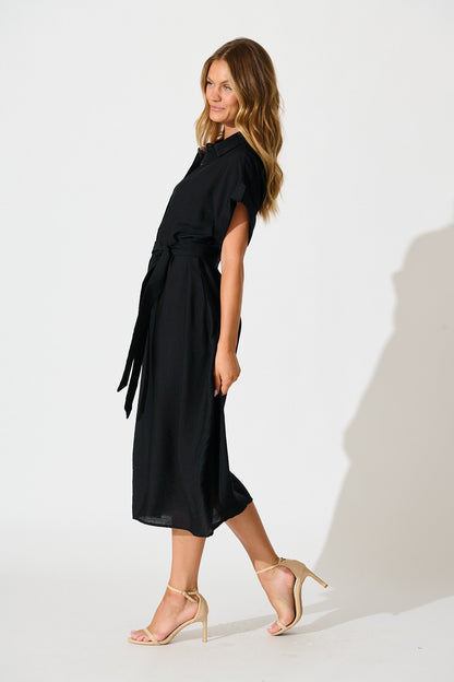 Sweet Talk Midi Shirt Dress in Black