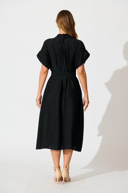 Sweet Talk Midi Shirt Dress in Black