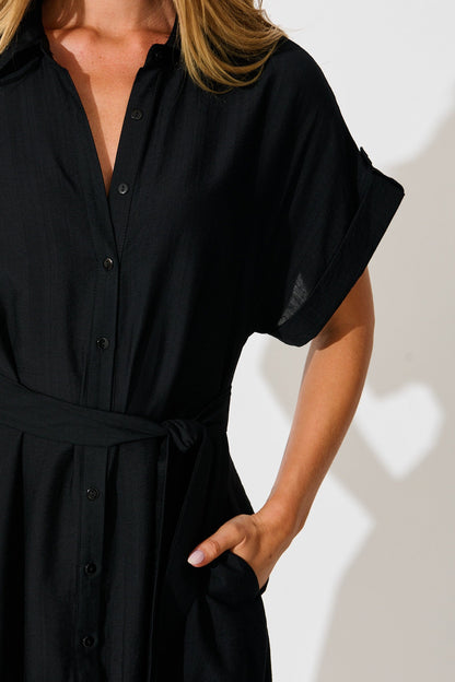 Sweet Talk Midi Shirt Dress in Black