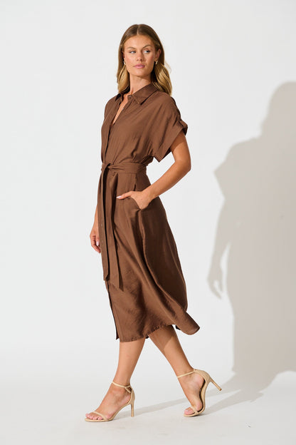 Sweet Talk Midi Shirt Dress in Chocolate