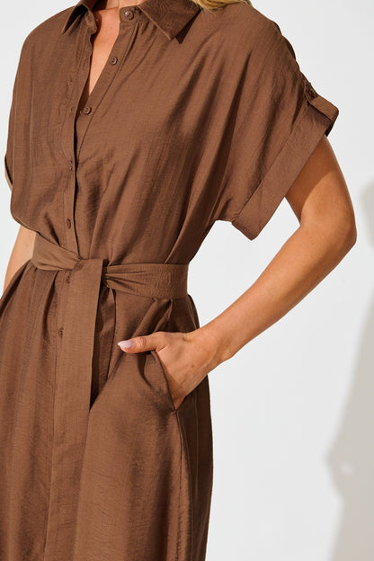 Sweet Talk Midi Shirt Dress in Chocolate