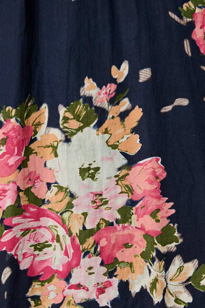 Indianna Midi Dress in Navy with Multi Floral Cotton