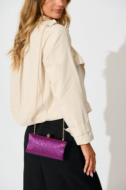 Sonia Clutch Bag in Purple Diamante