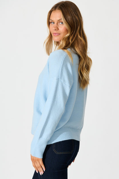 Nessa Knit In Sky Blue Wool Blend
