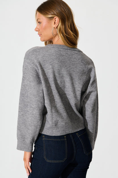 Astrid Knit Cardigan In Grey Wool Blend