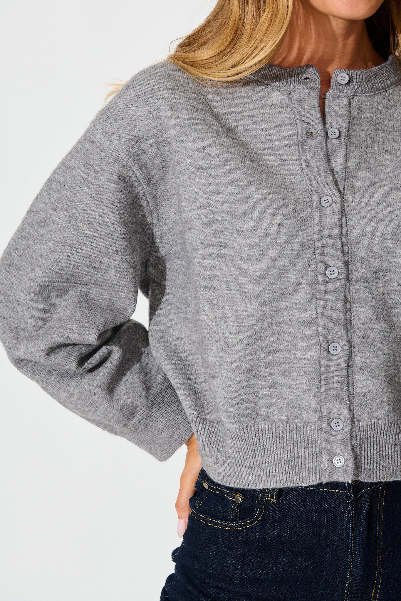Astrid Knit Cardigan In Grey Wool Blend